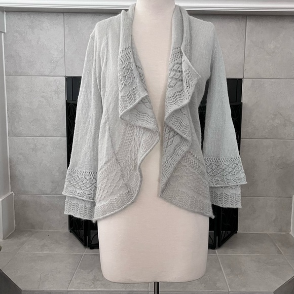 Ann Taylor Mohair Wool Blend Loft Open Cardigan Sweater Pointelle Gray Size XS - Picture 2 of 11